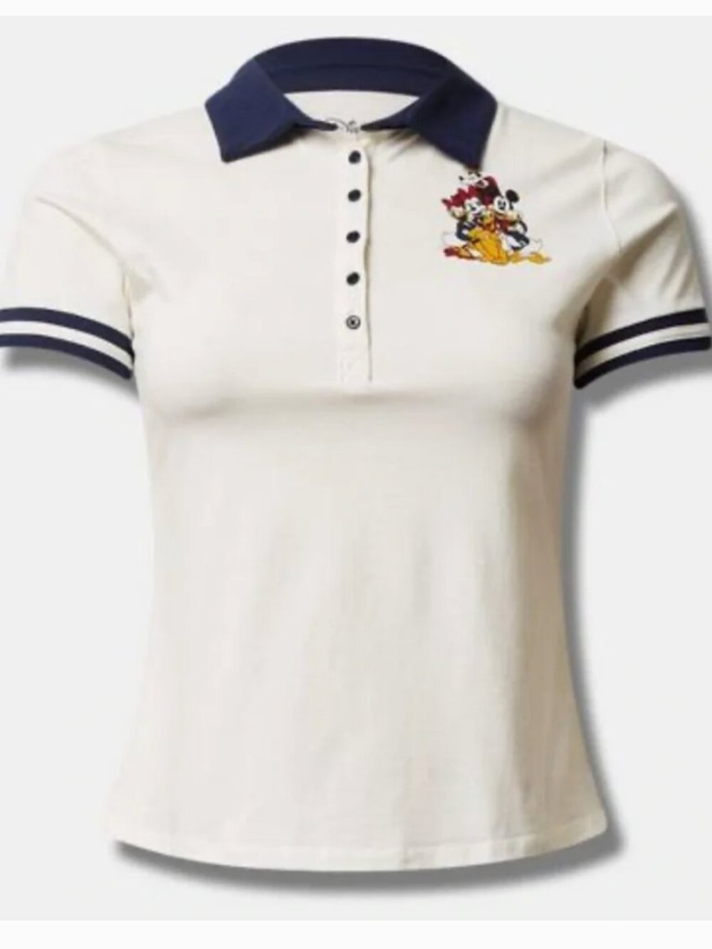 Disney Mickey & Friends Polo Shirt 2X Off White Navy Trim Graphic Short Sleeve